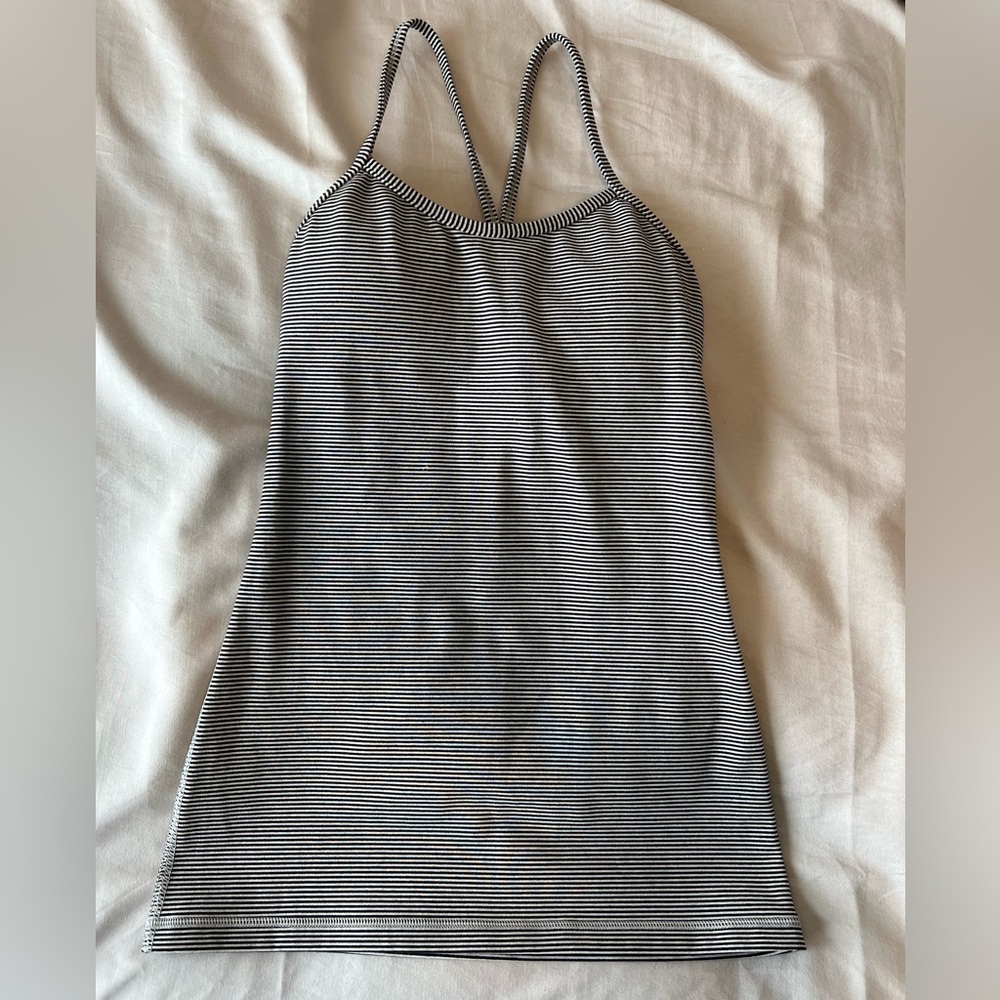 Lululemon tank top. Size 4. Black striped tank.